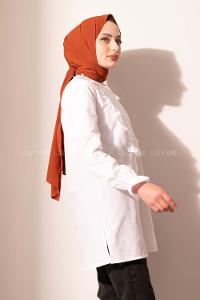 Modalamelif Önü Düğmeli Fırfırlı Tunik Beyaz