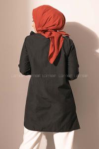 Modalamelif Önü Düğmeli Fırfırlı Tunik Siyah