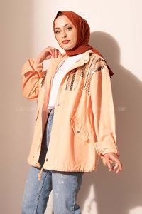 Modalamelif Payetli Etek Ucu Bağlamalı Ceket Soft Pudra