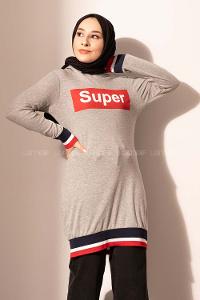Modalamelif Super Yazı Baskılı Sweatshirt Gri