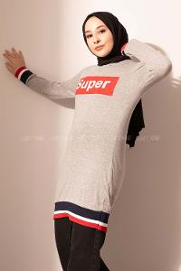Modalamelif Super Yazı Baskılı Sweatshirt Gri