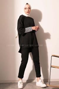 Modalamelif Yan Yırtmaçlı Crep İkili Takım Siyah