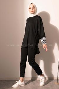 Modalamelif Yan Yırtmaçlı Crep İkili Takım Siyah