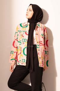 Modalamelif Yazı Baskılı Kot Ceket Lila Pudra