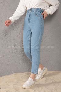 Modalamelif Bel Lastikli Boru Paça Jean Açık Mavi