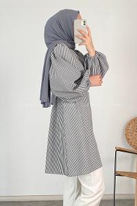 Modalamelif Bisiklet Yaka Kemerli Tunik Siyah