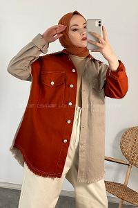 Modalamelif Çift Cepli Garnili Ceket Kiremit Bej