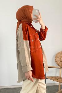 Modalamelif Çift Cepli Garnili Ceket Kiremit Bej