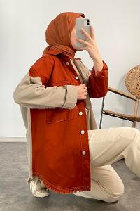 Modalamelif Çift Cepli Garnili Ceket Kiremit Bej