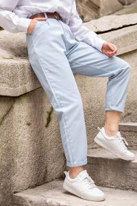 Modalamelif Deri Kemerli Pensli Gabardin Pantolon Açık Mavi