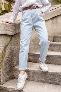 Modalamelif Deri Kemerli Pensli Gabardin Pantolon Açık Mavi