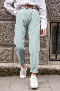 Modalamelif Deri Kemerli Pensli Gabardin Pantolon Çağla Yeşili