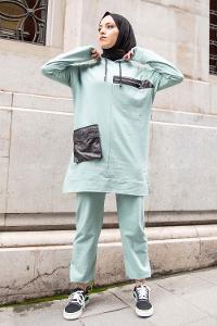 Modalamelif Fermuar Detaylı İkili Takım Çağla Yeşili