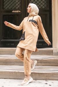 Modalamelif Fermuar Detaylı İkili Takım Camel