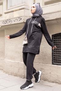 Modalamelif Fermuar Detaylı İkili Takım Siyah