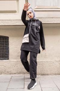 Modalamelif Fermuar Detaylı İkili Takım Siyah