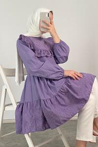 Modalamelif Hakim Yaka  Danteli Tunik Eflatun