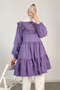 Modalamelif Hakim Yaka  Danteli Tunik Eflatun