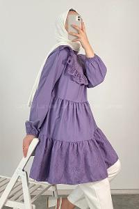 Modalamelif Hakim Yaka  Danteli Tunik Eflatun