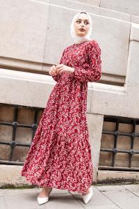 Modalamelif Hasır Kemerli Minimal Papatya Elbise Bordo