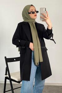 Modalamelif Kol  Bağlamalı Uzun Ceket Siyah