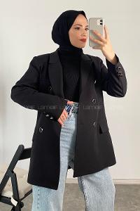 Modalamelif Önü Düğme Detaylı Ceket Siyah
