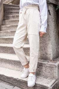 Modalamelif Paçası Cırt Bantlı Gabardin Pantolon Taş Rengi