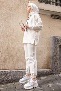 Modalamelif Tek Cepli Kapşonlu İkili Takım Ekru