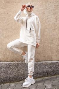 Modalamelif Tek Cepli Kapşonlu İkili Takım Ekru