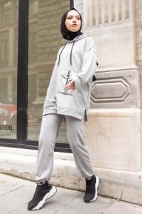 Modalamelif Tek Cepli Kapşonlu İkili Takım Gri