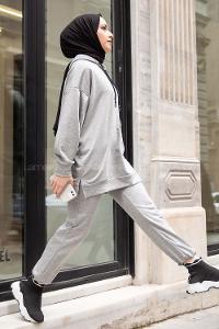 Modalamelif Tek Cepli Kapşonlu İkili Takım Gri