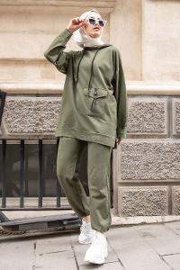 Modalamelif Tek Cepli Kapşonlu İkili Takım Haki
