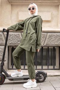 Modalamelif Tek Cepli Kapşonlu İkili Takım Haki