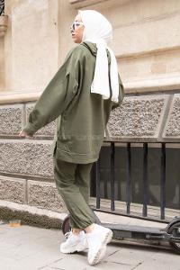 Modalamelif Tek Cepli Kapşonlu İkili Takım Haki