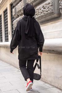 Modalamelif Tek Cepli Kapşonlu İkili Takım Siyah