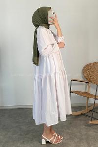 Modalamelif Yaka Dantelli Elbise Beyaz