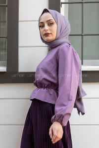 Modalamelif Bel Lastikli Balon Kol Bluz Eflatun