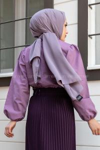 Modalamelif Bel Lastikli Balon Kol Bluz Eflatun