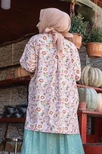 Modalamelif Çiçek Desen Dijital Baskı Gömlek Pudra