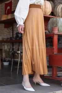 Modalamelif Görünümlü Laklı Etek Camel