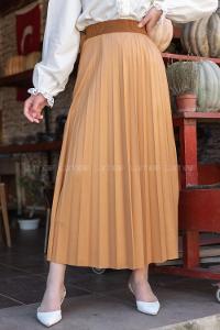 Modalamelif Görünümlü Laklı Etek Camel