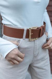 Modalamelif Geniş Kere Zincir Tokalı Kemer Altın