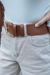 Modalamelif Geniş Kere Zincir Tokalı Kemer Altın