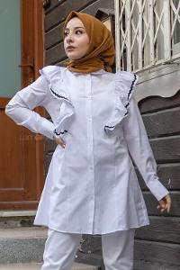 Modalamelif Güpür Fırfırlı Tunik Ekru