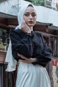 Modalamelif  Kol Brode Güpür Detaylı Gömlek Siyah