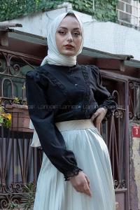 Modalamelif  Kol Brode Güpür Detaylı Gömlek Siyah