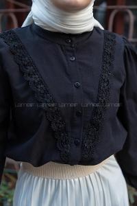 Modalamelif  Kol Brode Güpür Detaylı Gömlek Siyah