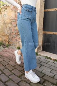 Lamelif Ön Kapak Cepli Mom Jean Açık Mavi