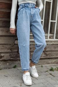 Modalamelif Önü Çıtçıt Düğmeli Kar Yıkamalı Jean Buz Mavisi