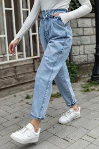 Modalamelif Önü Çıtçıt Düğmeli Kar Yıkamalı Jean Buz Mavisi